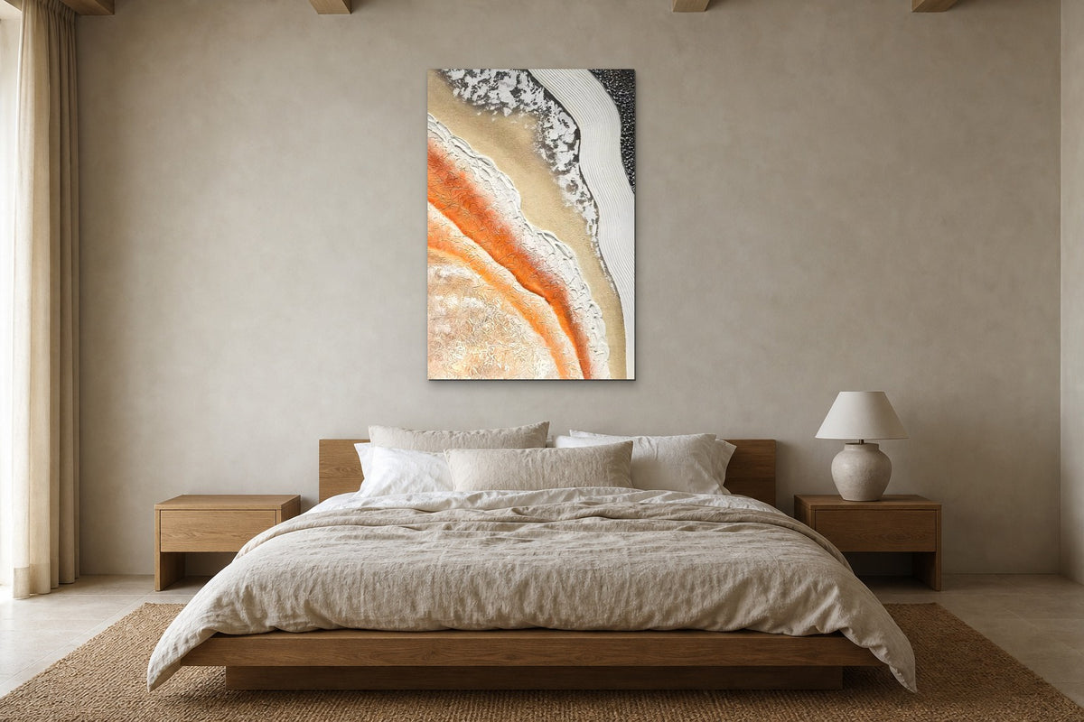 Coastline shown at 90 × 130 cm above a 180 cm oak bed