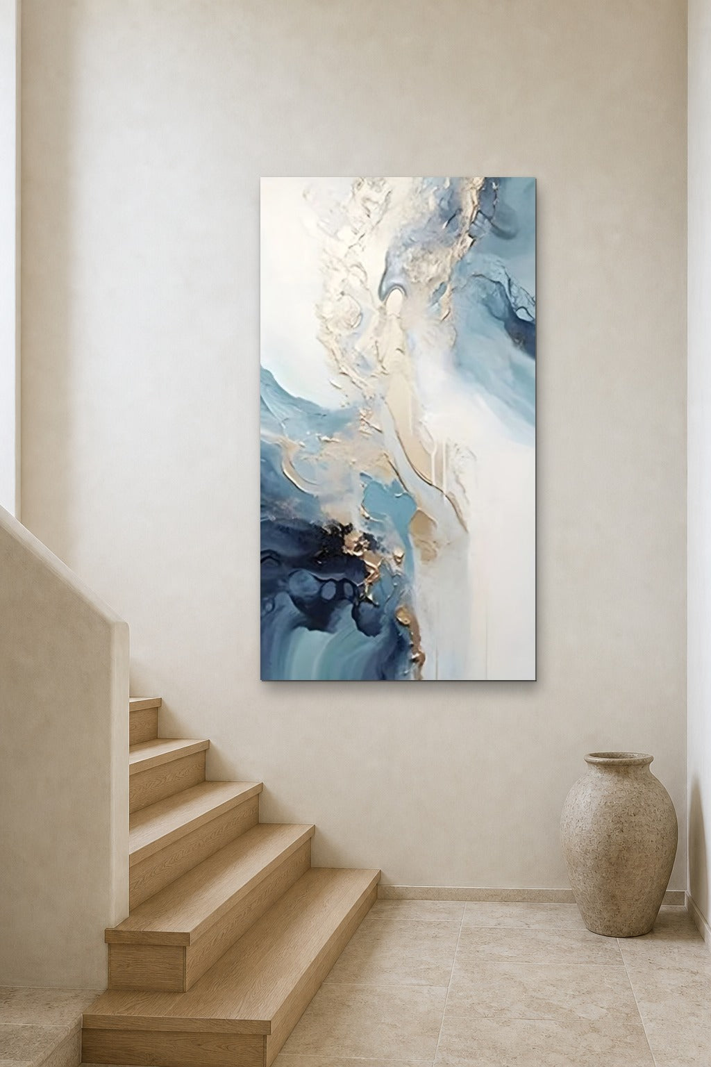 Tide Pool shown at 90 × 180 cm above a stair landing
