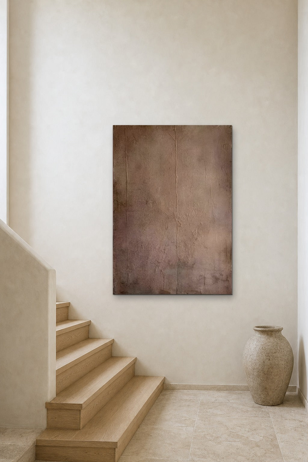Umber Field shown at 90 × 140 cm above a stair landing