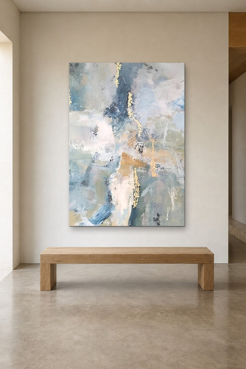 Blue Marble shown at 120 × 180 cm above a 180 cm oak bench