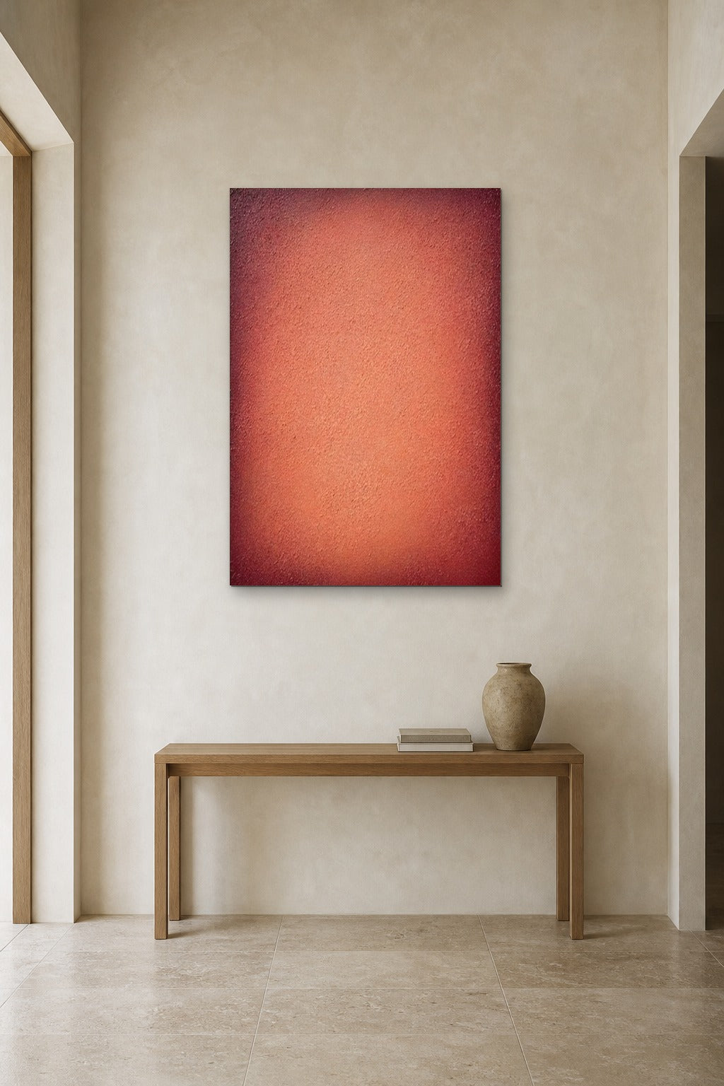 Ember shown at 90 × 120 cm above a 140 cm oak console