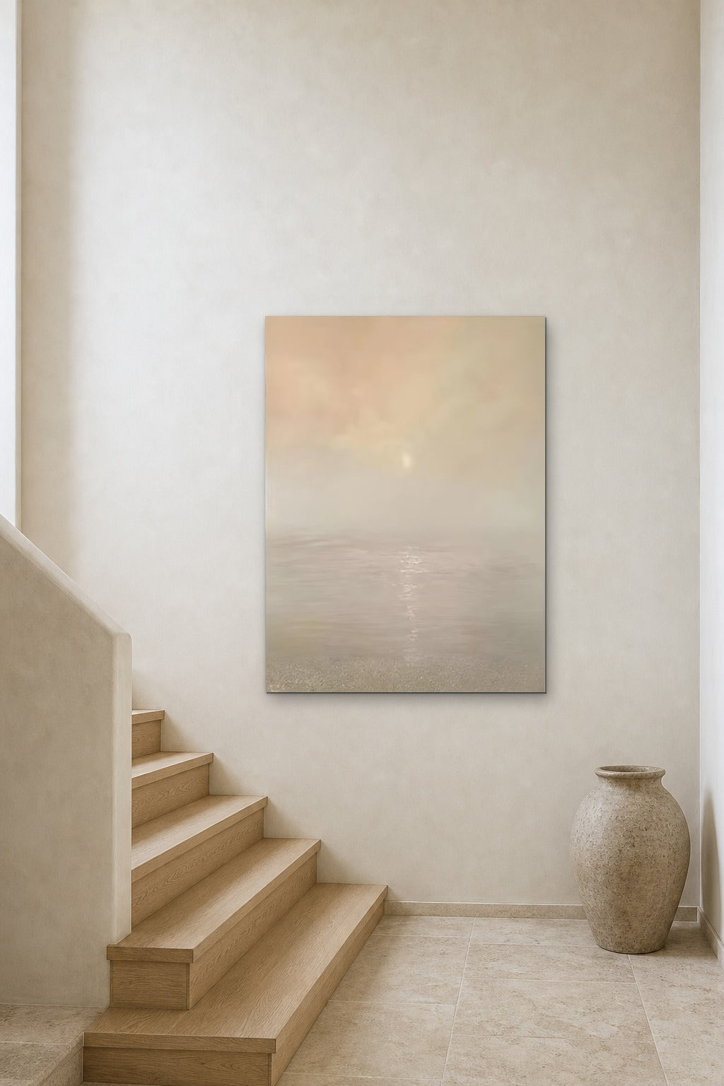 Pale Sun shown at 90 × 120 cm above a stair landing