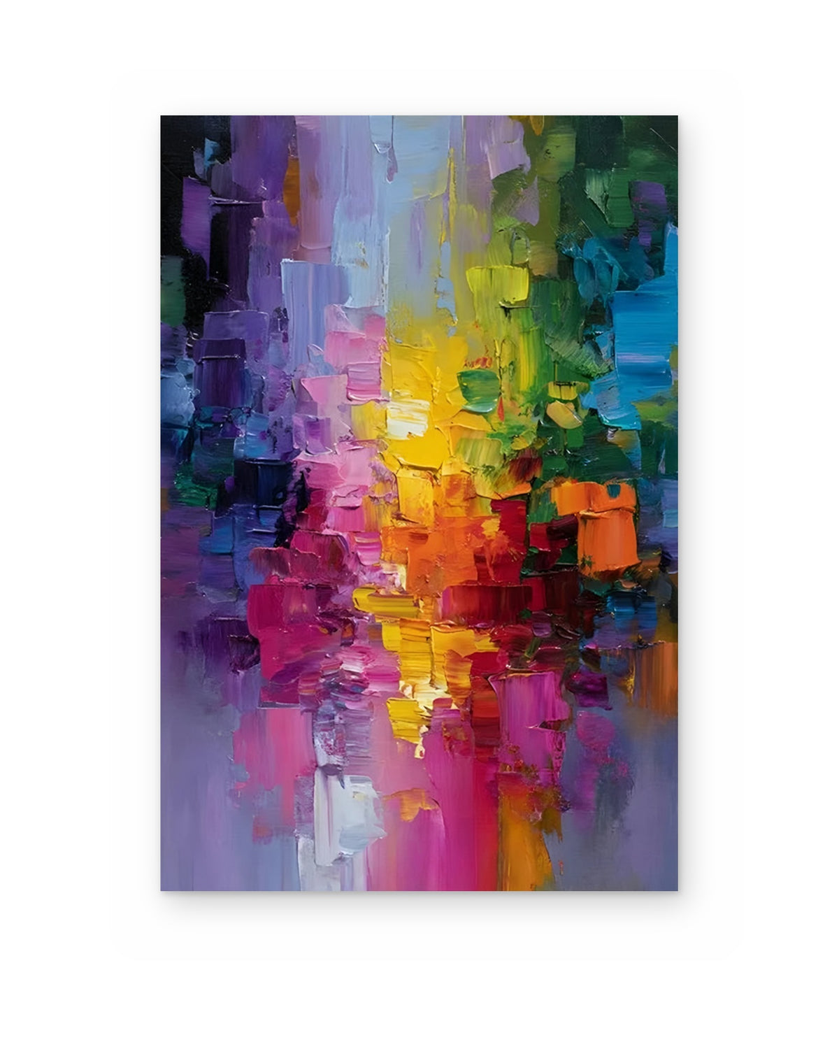 Rainbow Rain, textured abstract painting shown straight on