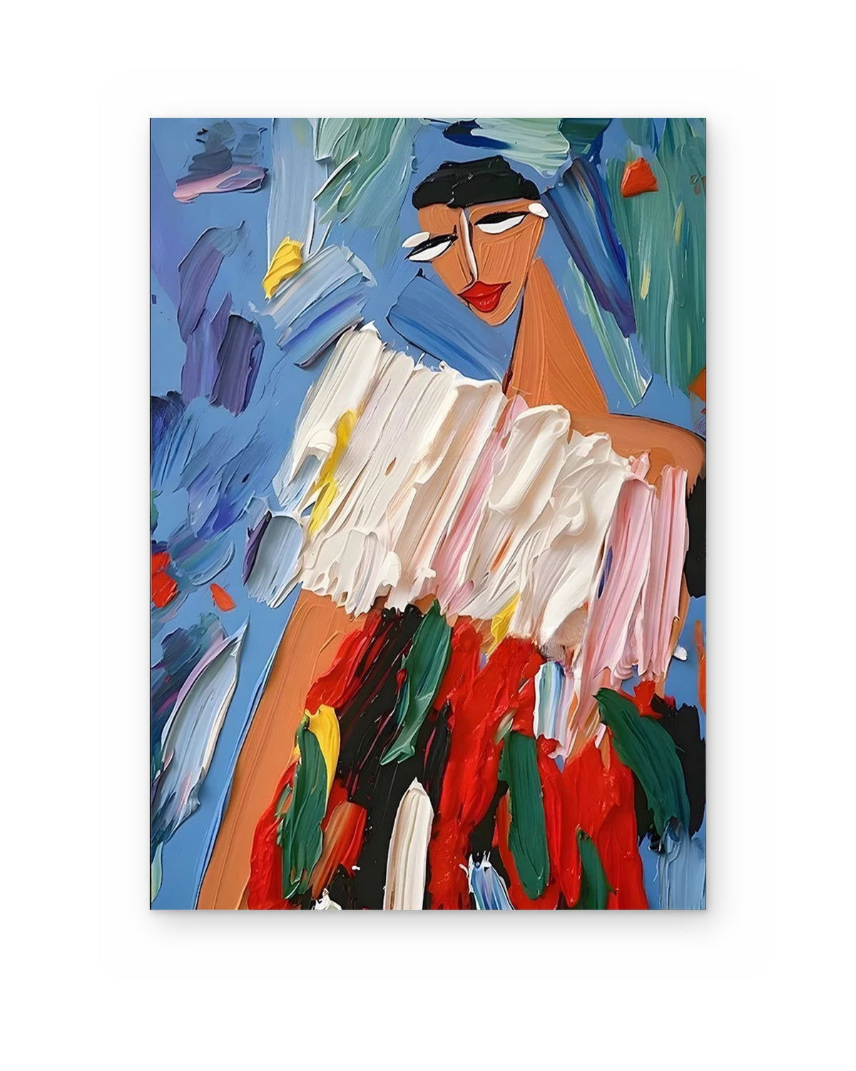 The Party Dress, figurative abstract painting shown straight on