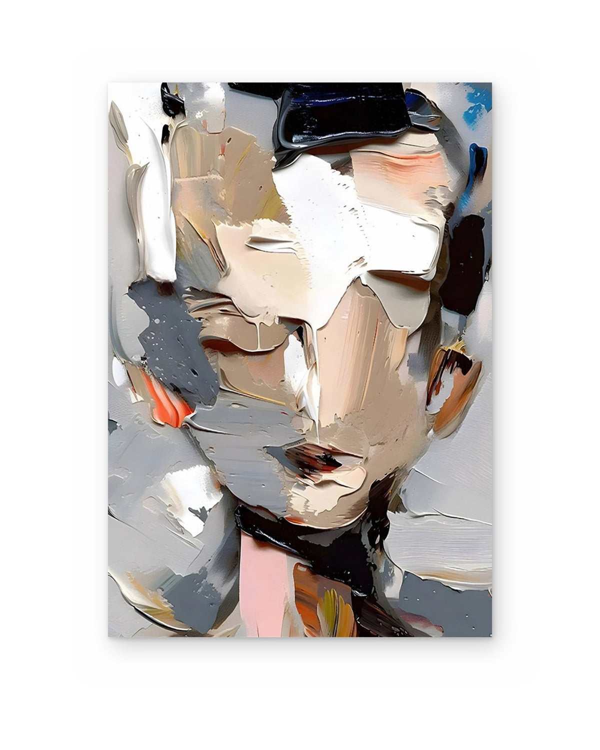 Grey Portrait, figurative abstract painting shown straight on