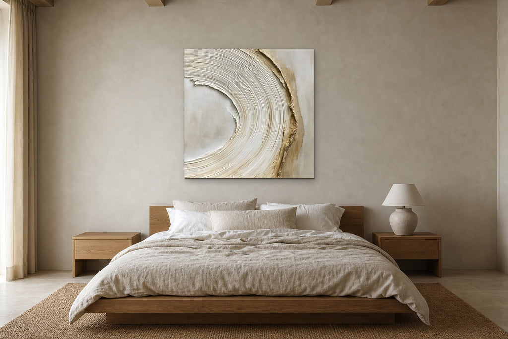 Ripple shown at 120 × 120 cm above a 180 cm oak bed
