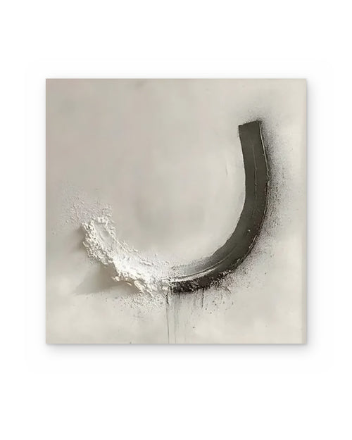 Charcoal Crescent, textured abstract painting shown straight on