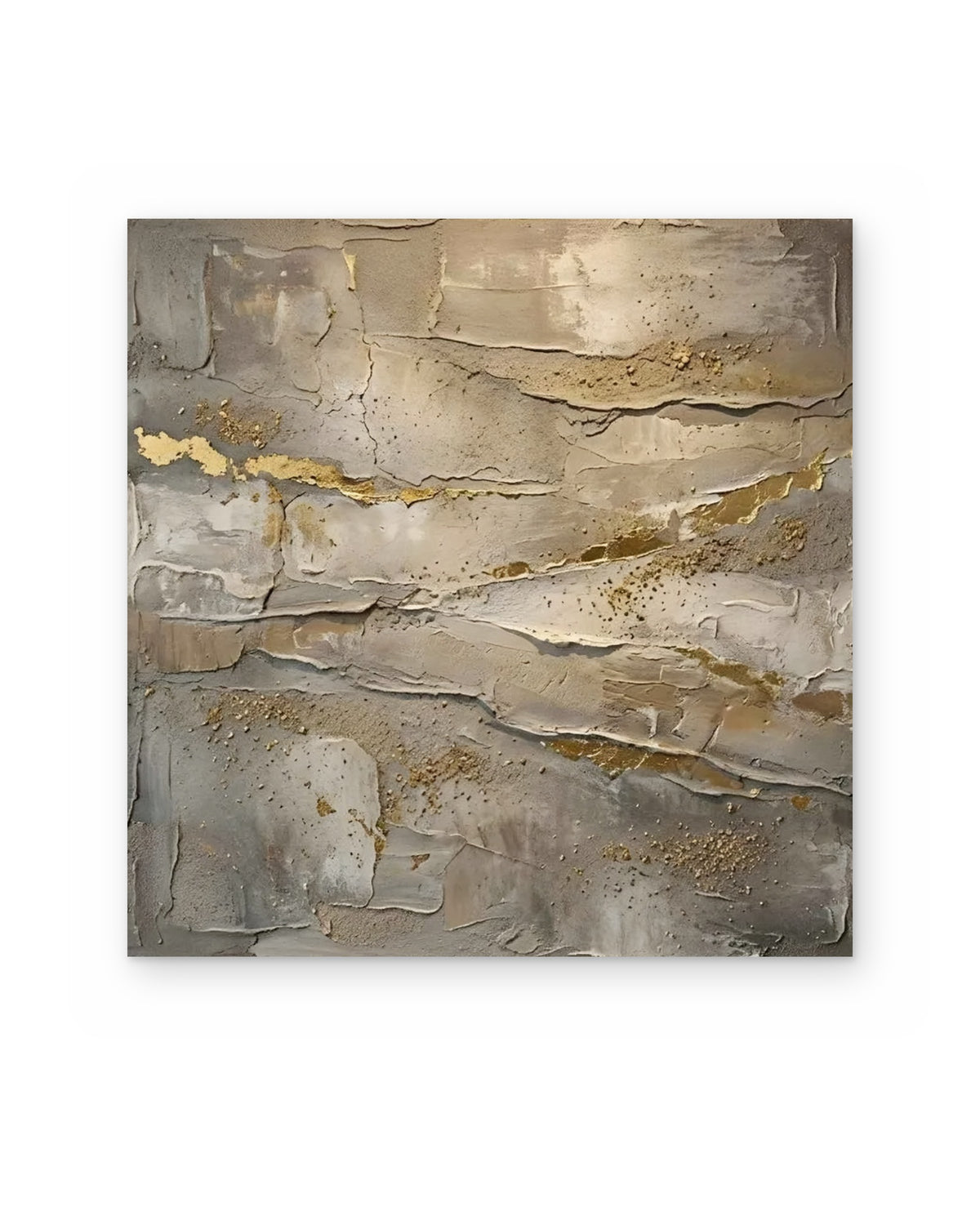 Gold Leaf Strata, textured abstract painting shown straight on