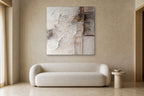 Weathered Linen shown at 130 × 130 cm above a 220 cm boucle sofa