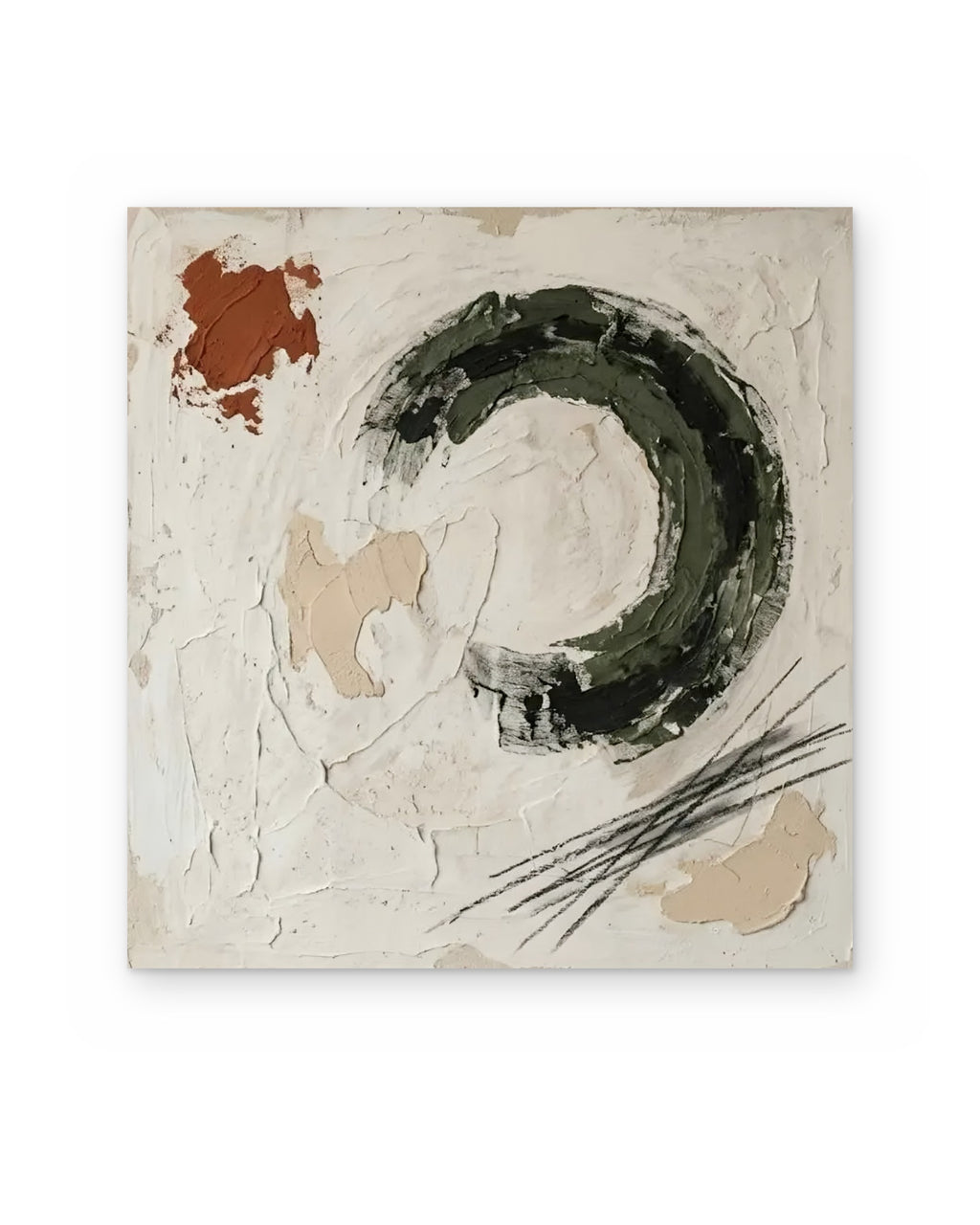 Moss Circle, textured abstract painting shown straight on