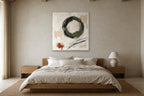 Ensō in Green shown at 120 × 120 cm above a 180 cm oak bed