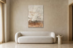 Earth Wall shown at 80 × 130 cm above a 220 cm boucle sofa