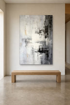 Smoke Study shown at 120 × 180 cm above a 180 cm oak bench