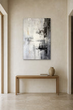 Smoke Study shown at 90 × 130 cm above a 140 cm oak console