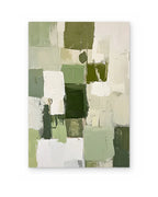 Green Squares, textured abstract painting shown straight on