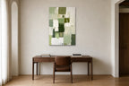 Green Squares shown at 70 × 100 cm above a 160 cm walnut desk