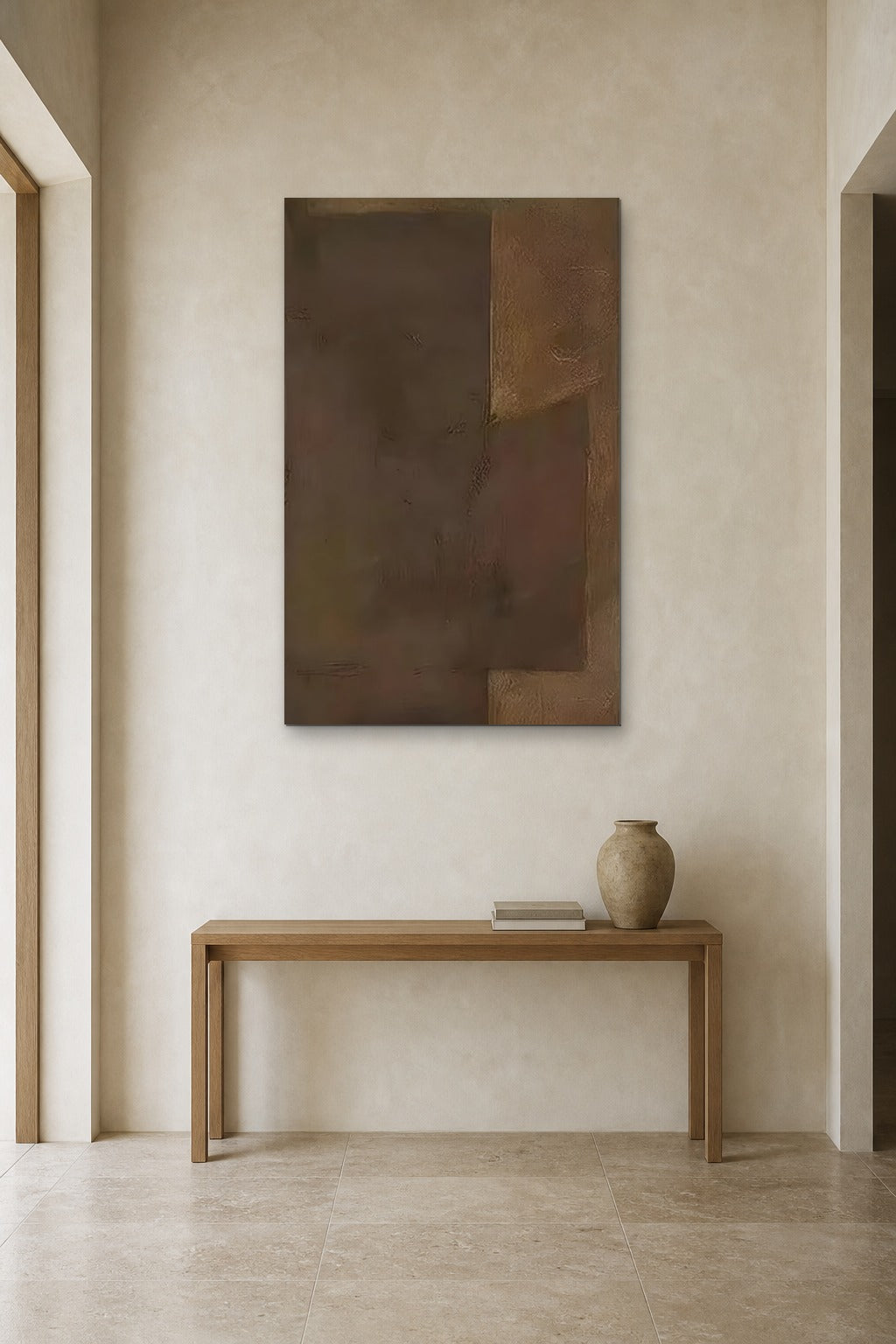 Bronze Panels shown at 90 × 150 cm above a 140 cm oak console