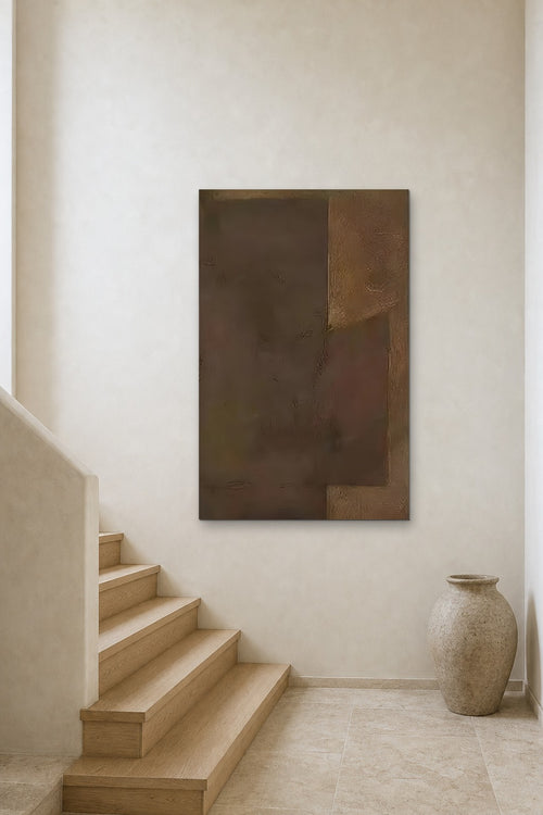 Bronze Panels shown at 90 × 150 cm above a stair landing