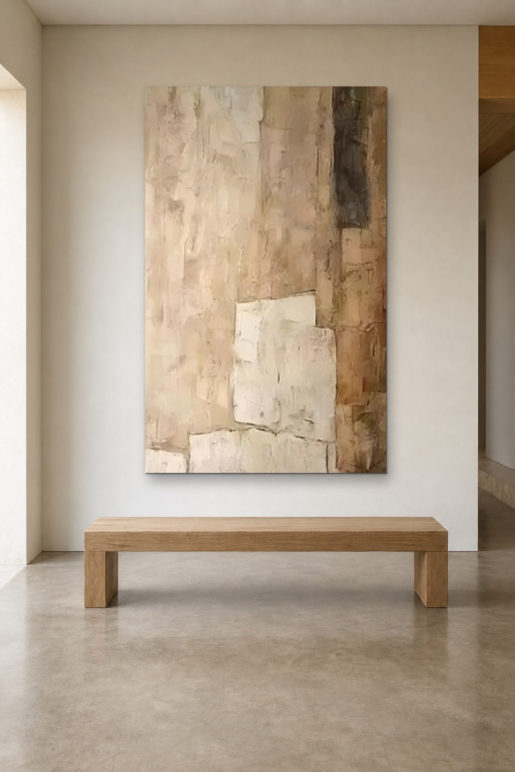 Sandstone shown at 120 × 180 cm above a 180 cm oak bench
