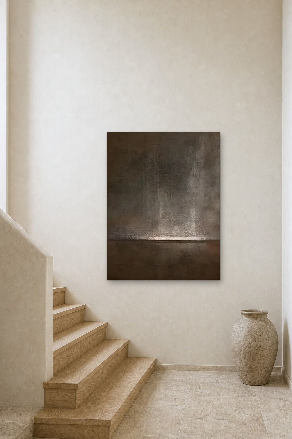 Night Horizon shown at 90 × 120 cm above a stair landing