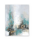 Teal Mist, hand-painted abstract painting shown straight on