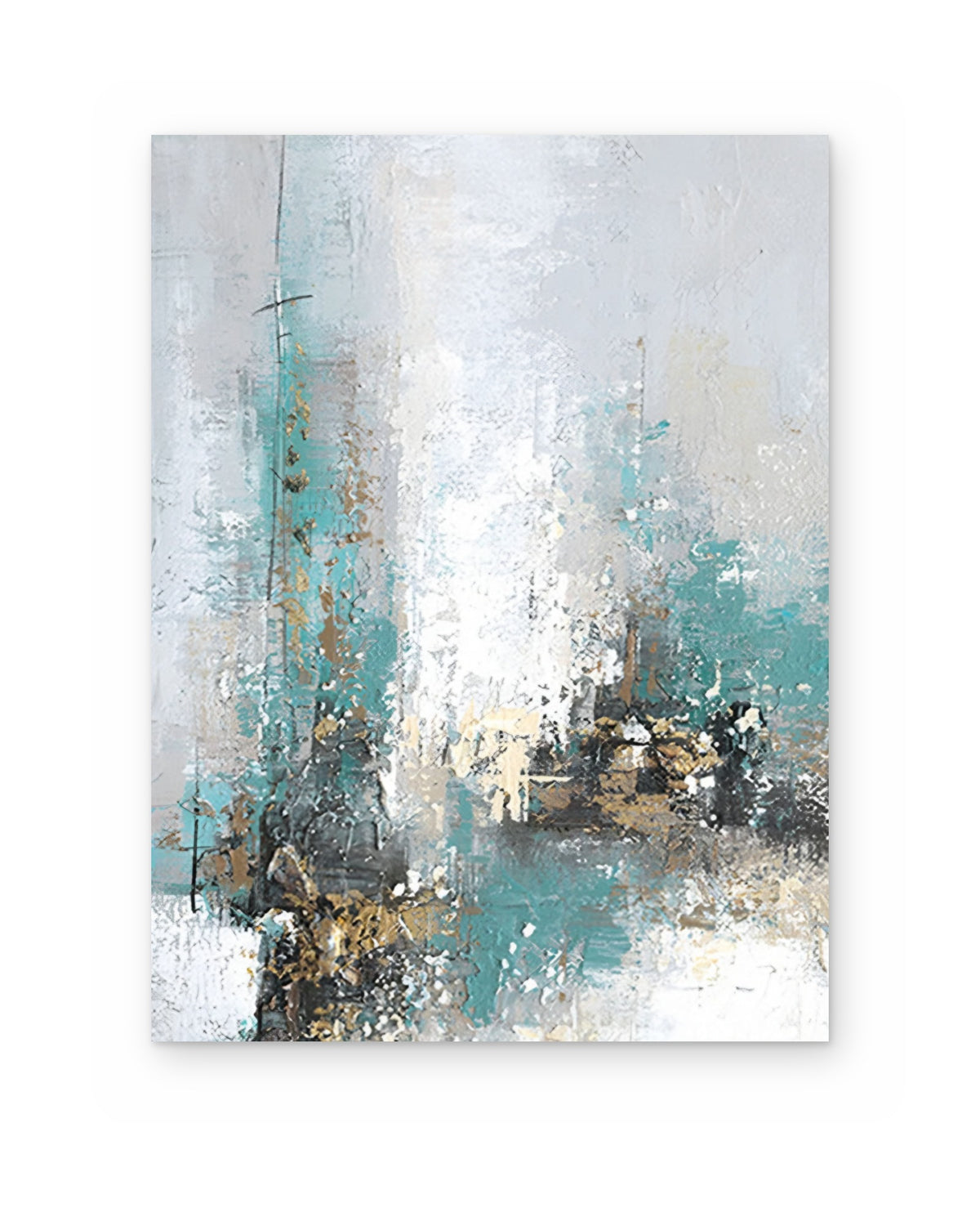 Teal Mist, hand-painted abstract painting shown straight on