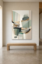 Sage Stones shown at 120 × 180 cm above a 180 cm oak bench