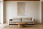 Plaster Frame shown at 80 × 120 cm above a 240 cm linen sofa