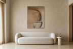 Arch in Clay shown at 90 × 120 cm above a 220 cm boucle sofa