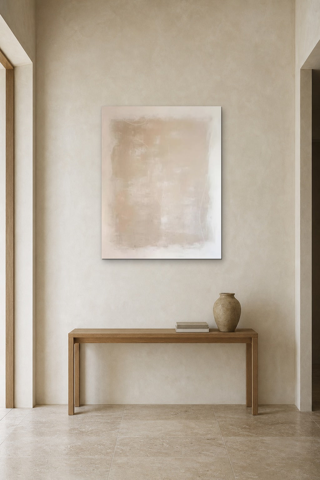 Linen Square shown at 90 × 120 cm above a 140 cm oak console