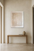 Linen Square shown at 90 × 120 cm above a 140 cm oak console