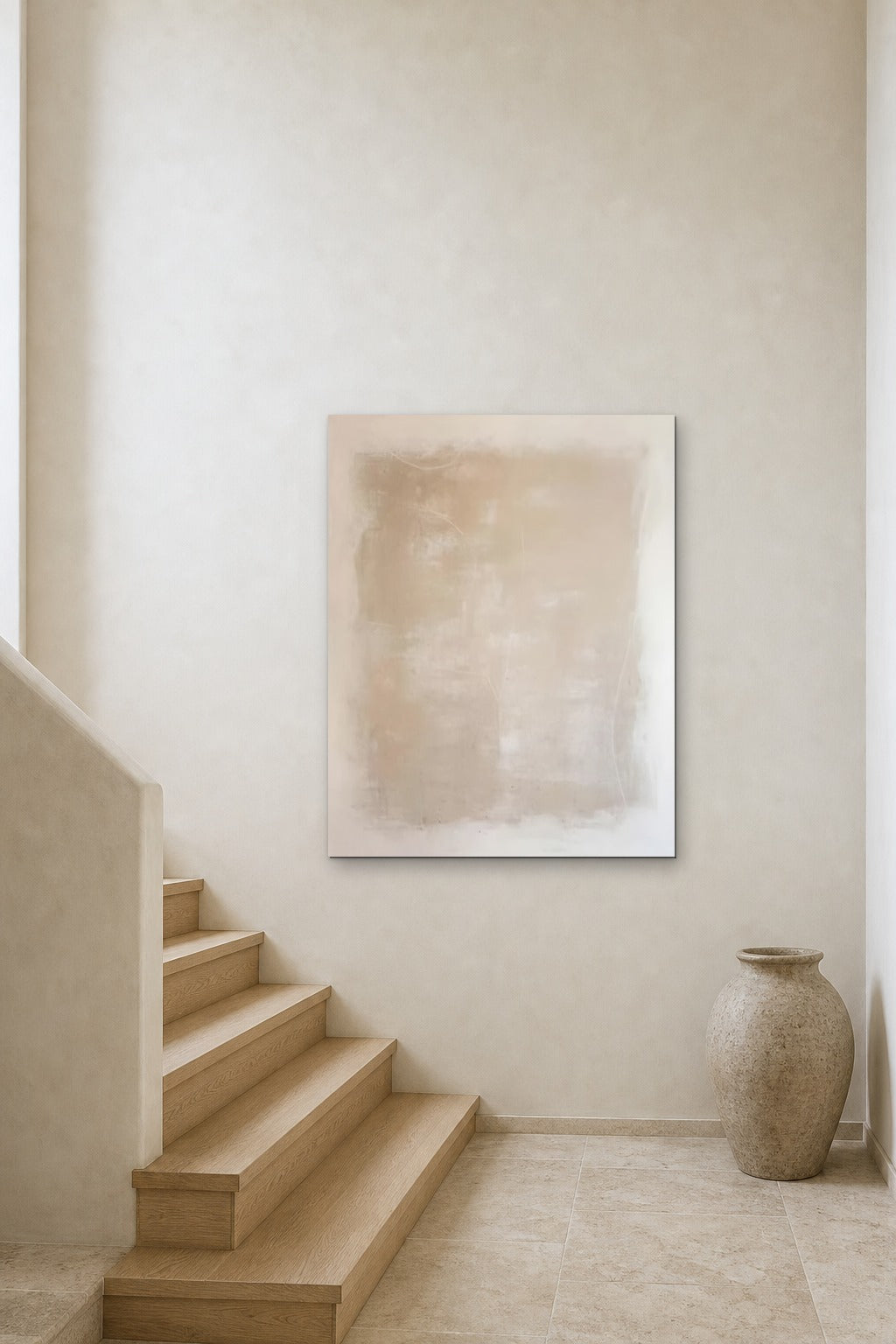 Linen Square shown at 90 × 120 cm above a stair landing