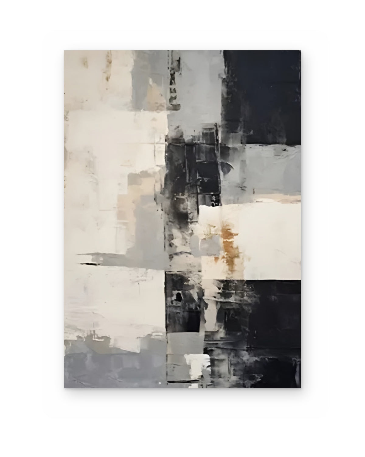 Black and Ivory, hand-painted abstract painting shown straight on