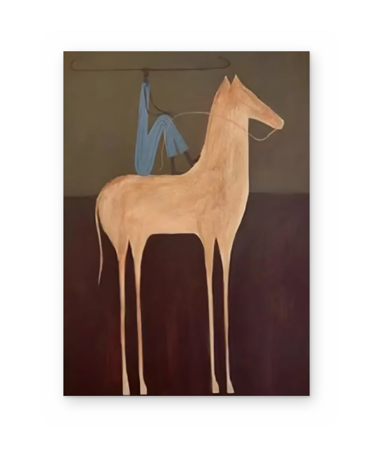 Rider in Blue, figurative abstract painting shown straight on