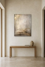 Gilded Dust shown at 90 × 130 cm above a 140 cm oak console