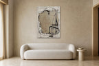 Loops shown at 90 × 130 cm above a 220 cm boucle sofa