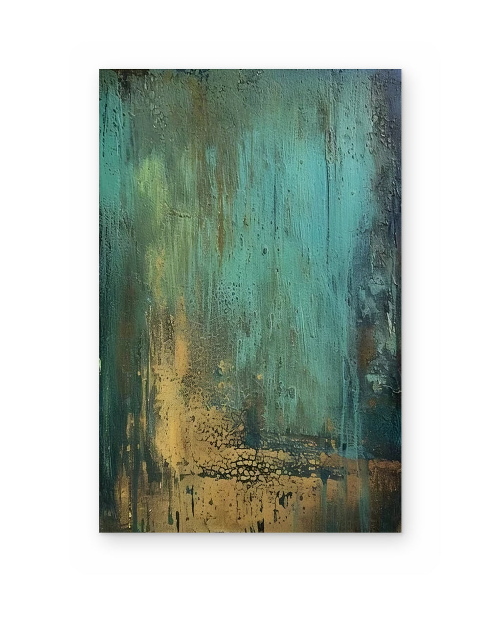 Verdigris, hand-painted abstract painting shown straight on
