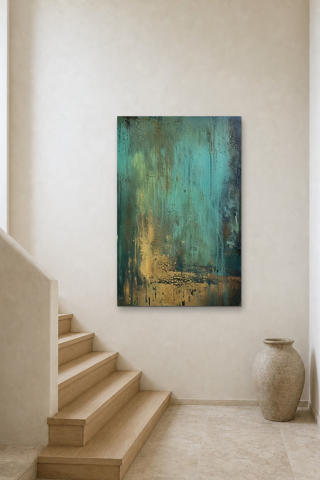 Verdigris shown at 90 × 130 cm above a stair landing
