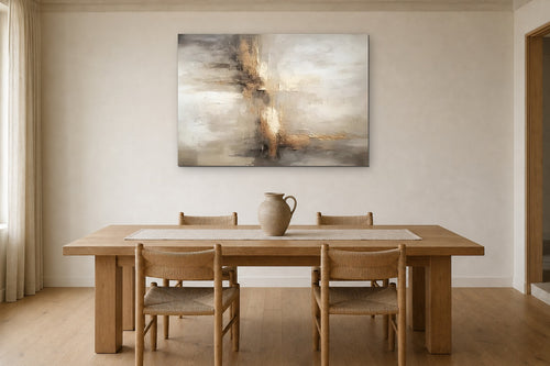 Amber Glow shown at 90 × 60 cm above a 200 cm oak dining table