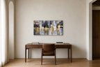 Gold Skyline shown at 100 × 50 cm above a 160 cm walnut desk