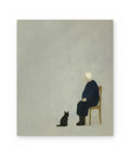 Man and Cat, figurative abstract painting shown straight on