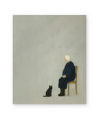 Man and Cat, figurative abstract painting shown straight on