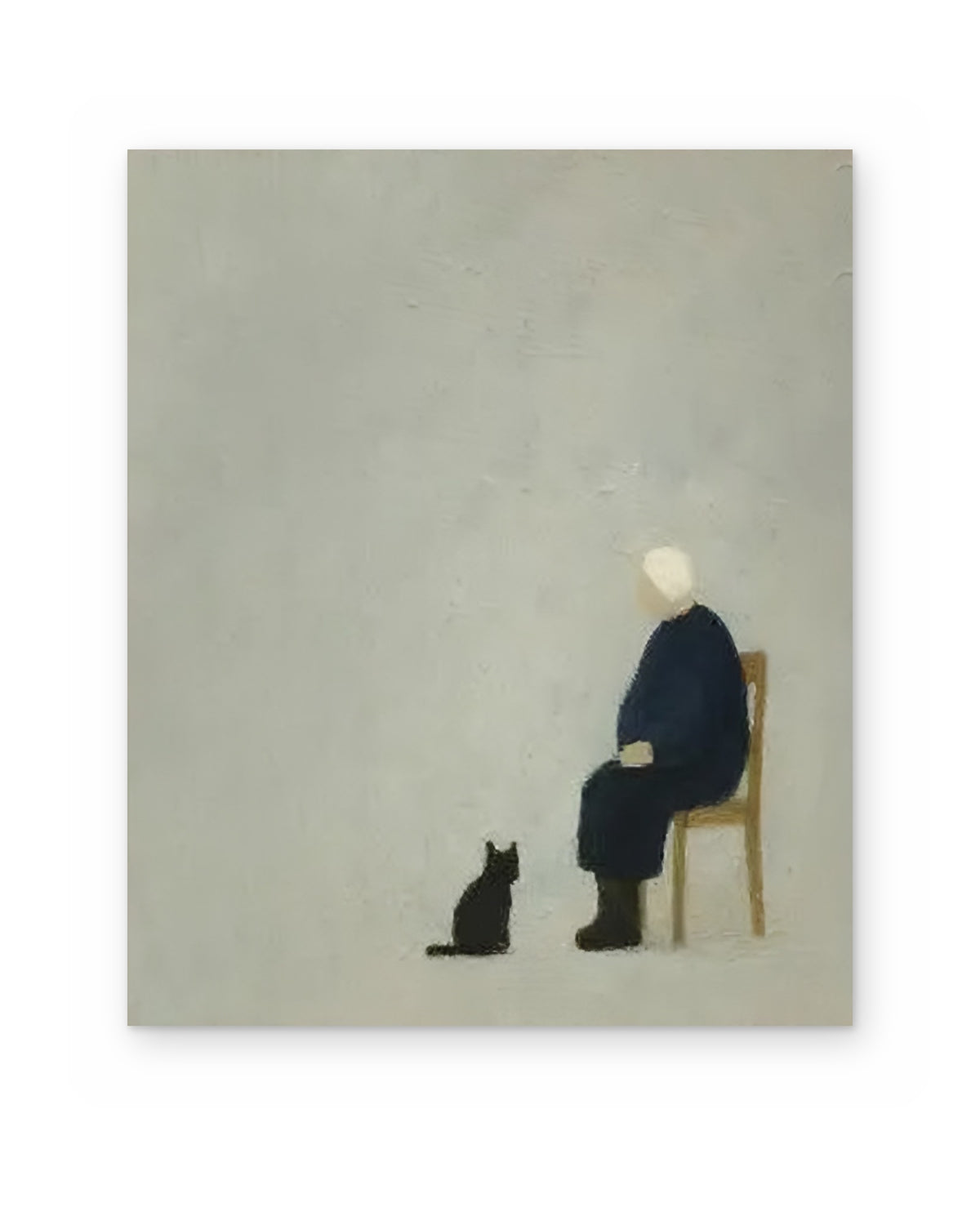 Man and Cat, figurative abstract painting shown straight on