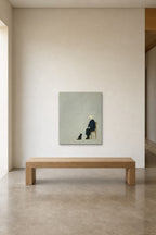 Man and Cat shown about 70 cm wide above a 180 cm oak bench