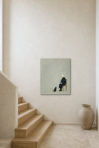Man and Cat shown about 70 cm wide above a stair landing