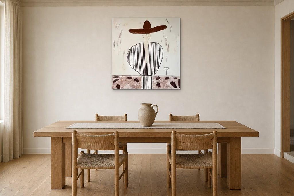 Striped Coat and Martini shown at 60 × 60 cm above a 200 cm oak dining table