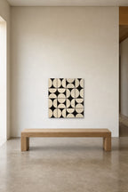 Half Moons shown about 70 cm wide above a 180 cm oak bench