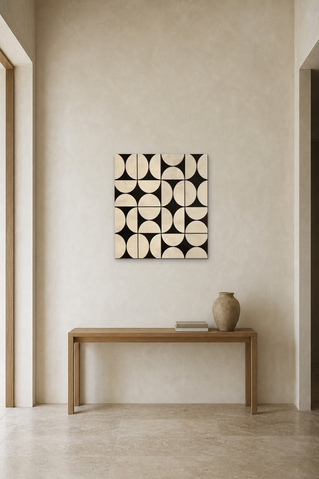 Half Moons shown about 70 cm wide above a 140 cm oak console