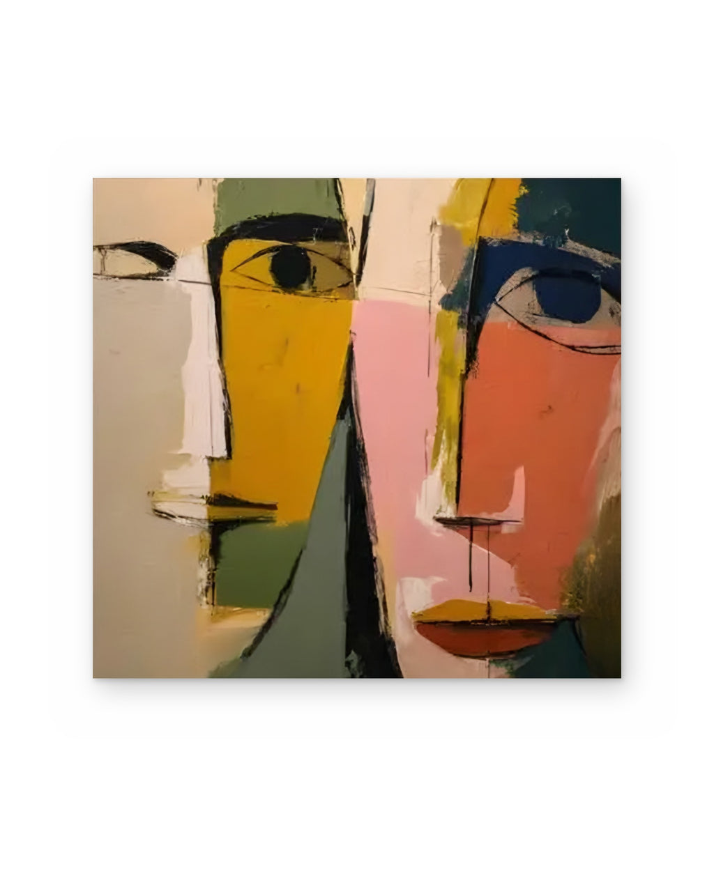Two Faces, figurative abstract painting shown straight on