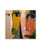 Two Faces, figurative abstract painting shown straight on